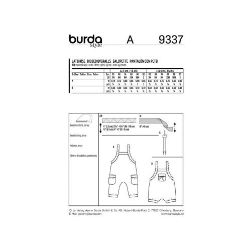 BURDA - 9337 SALOPETTES POUR BÉBÉS ET ENFANTS