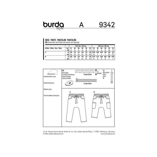 BURDA - 9342 PANTALONS POUR ENFANTS
