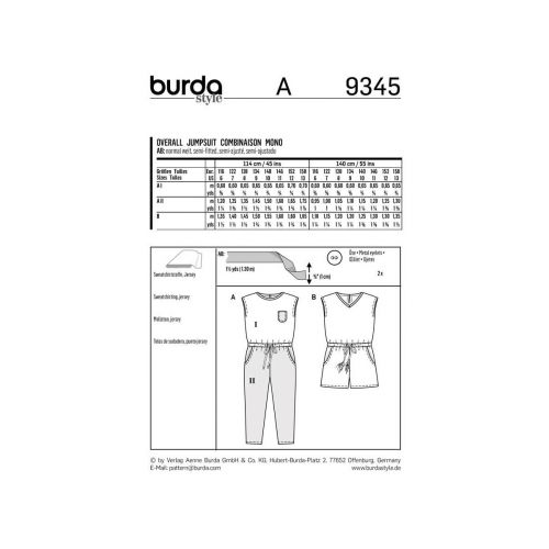 BURDA - 9345 COMBINAISONS POUR ENFANTS