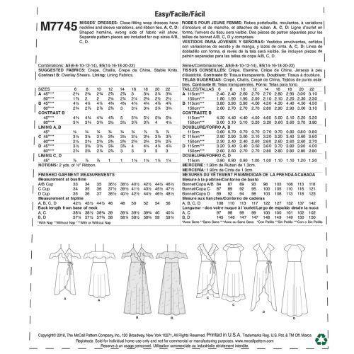 MCCALLS - M7745 ROBES PORTEFEUILLE MOULANTES POUR FEMME 6-14
