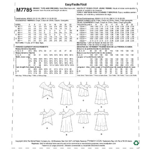 MCCALLS - M7785 HAUTS ET ROBES SEMI-AJUSTÉS POUR FEMME 14-22