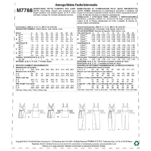 MCCALLS - M7788 BARBOTEUSES ET COMBINAISONS POUR FEMME 