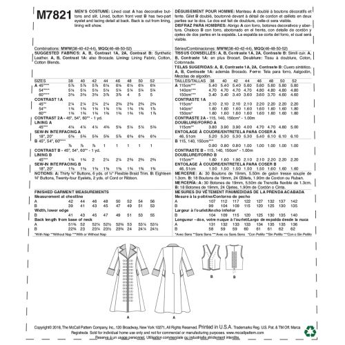 MCCALLS - M7821 DEGUISEMENT POUR HOMMES