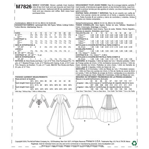 MCCALLS - M7826 DEGUISEMENT POUR FEMMES
