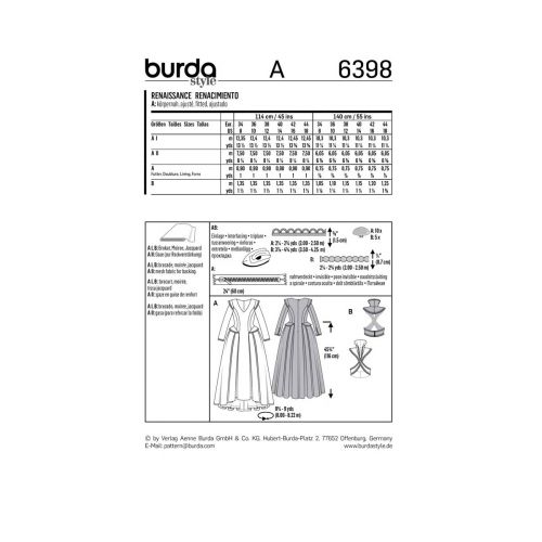 BURDA - 6398 COSTUME RENAISSANCE POUR FEMMES