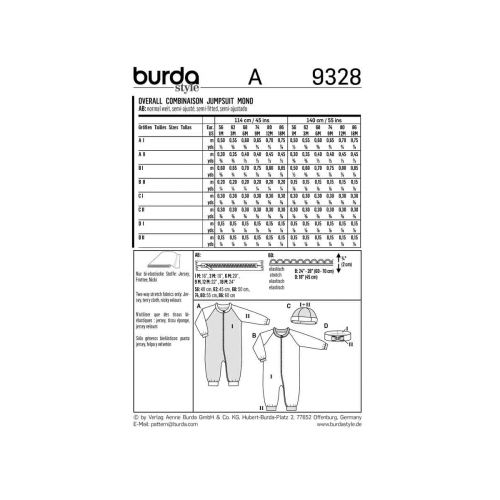 BURDA - 9328 COMBINAISONS SEMI-AJUSTÉES POUR BÉBÉ