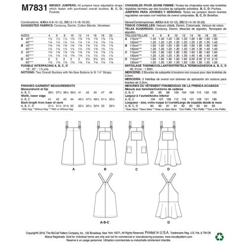 MCCALLS - M7831 CHASUBLES POUR FEMMES - 4-12