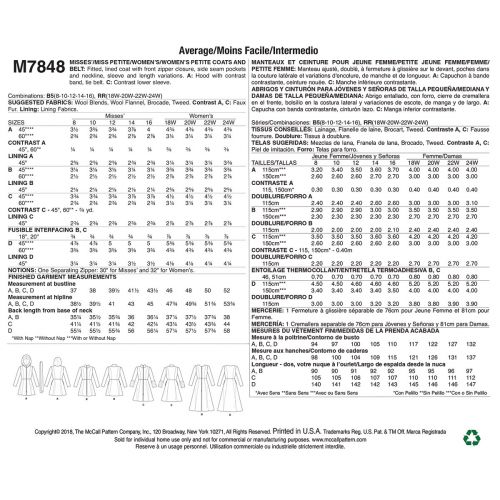 MCCALLS - M7848 MANTEAUX AJUSTÉS POUR FEMMES