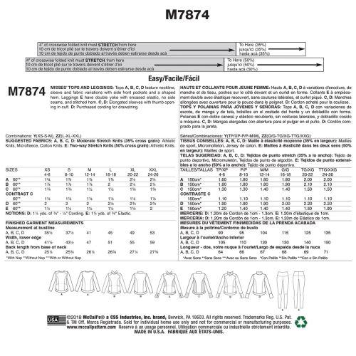 MCCALLS - M7874 HAUTS ET COLLANT POUR FEMMES - TP-M