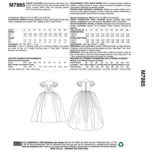 MCCALLS - M7885 DÉGUISEMENT ROBE POUR FEMMES