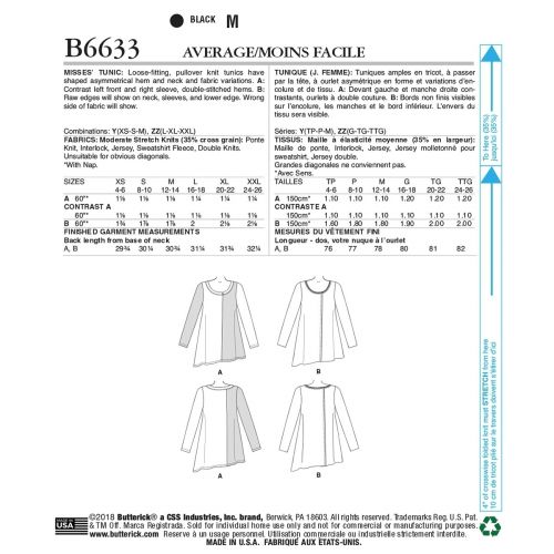 BUTTERICK - B6633  TUNIQUES AMPLES POUR FEMMES - G-TTG