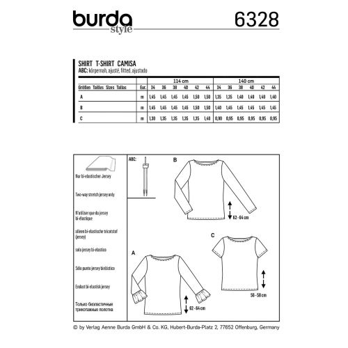 BURDA - 6328 T-SHIRT AJUSTÉS POUR FEMMES