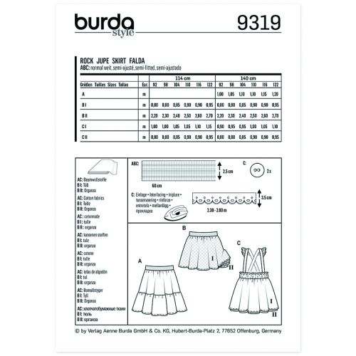 BURDA - 9319 JUPES - ENFANT