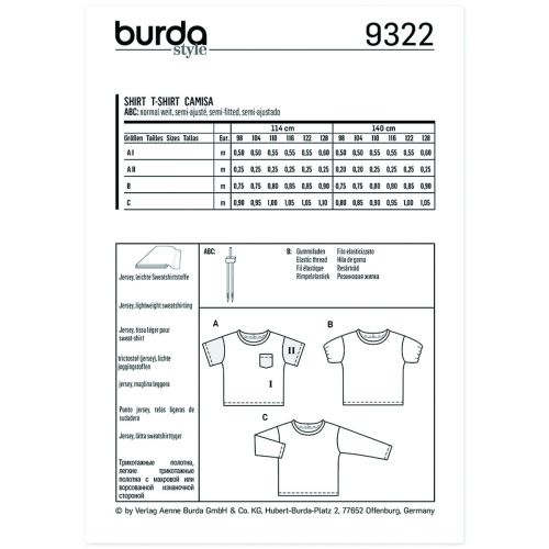 BURDA - 9322 T-SHIRT - ENFANT