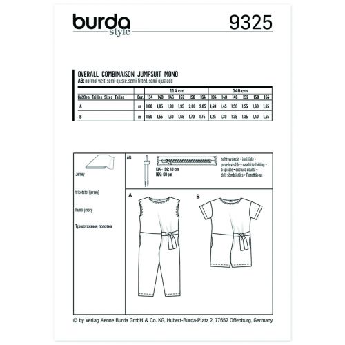 BURDA - 9325 COMBINAISON - ENFANT/ADO