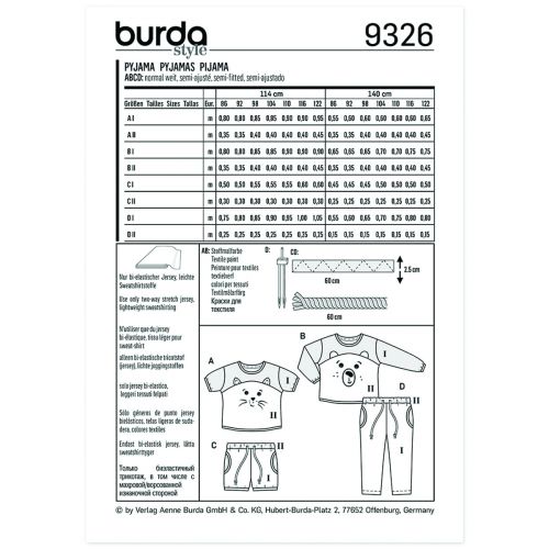 BURDA - 9326 PYJAMAS - ENFANT