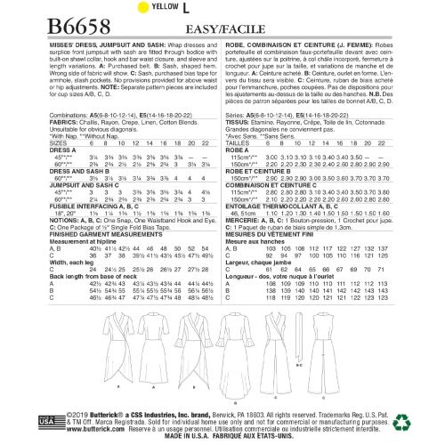 BUTTERICK - B6658  ROBES ET COMBINAISON POUR FEMMES - 14-22