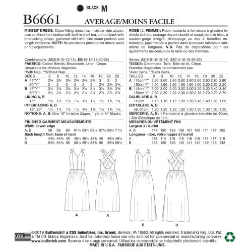 BUTTERICK - B6661  ROBES MOULANTES POUR FEMMES - 14-22