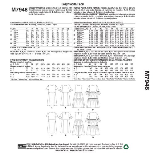 MCCALLS - M7948 ROBES AMPLES POUR FEMME - 6-14