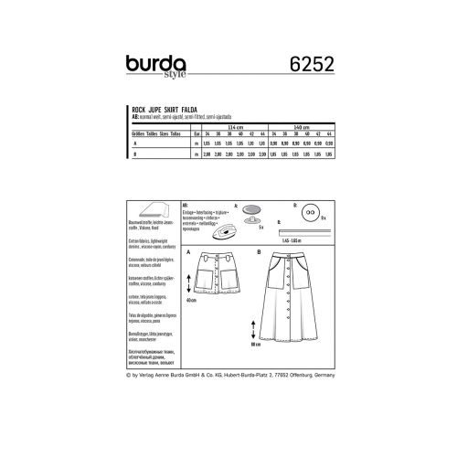 BURDA - 6252 JUPE POUR FEMMES