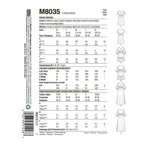 MCCALLS - M8035 ROBES POUR FEMME - XP À M