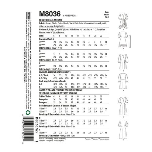 MCCALLS - M8036 ROBES ET CEINTURE POUR FEMME