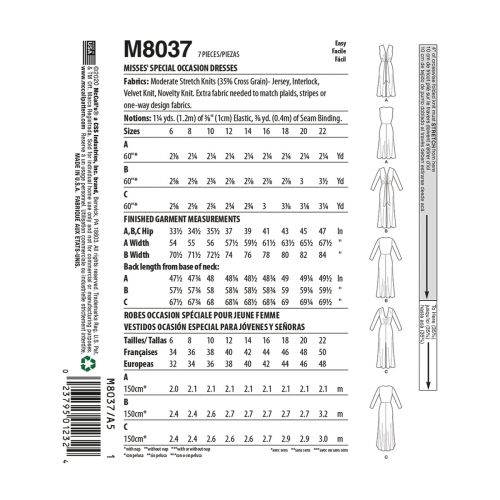 MCCALLS - M8037 ROBES OCCASION SPÉCIAL POUR FEMME - 6 À 14