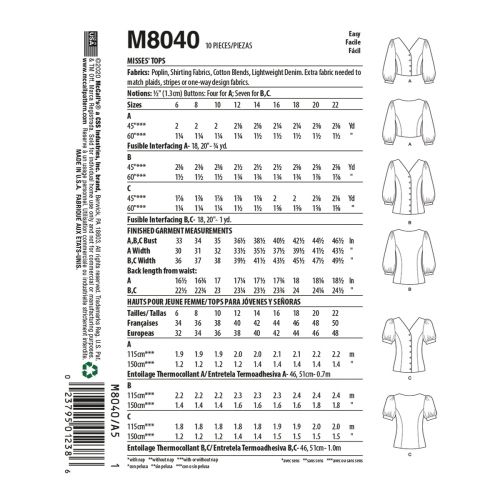 MCCALLS - M8040 HAUTS POUR FEMME