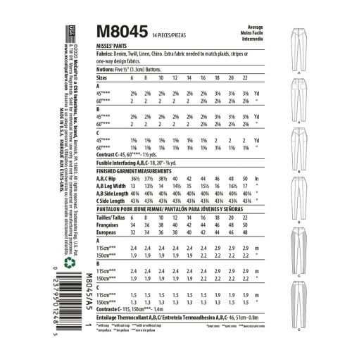 MCCALLS - M8045 PANTALONS POUR FEMME