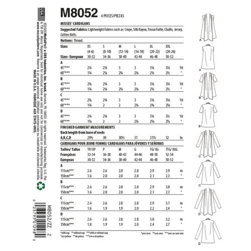 MCCALLS - M8052 CARDIGANS POUR FEMME