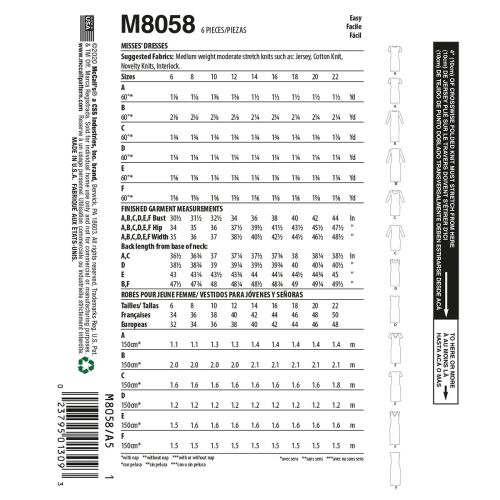 MCCALLS - M8058 ROBES POUR FEMME