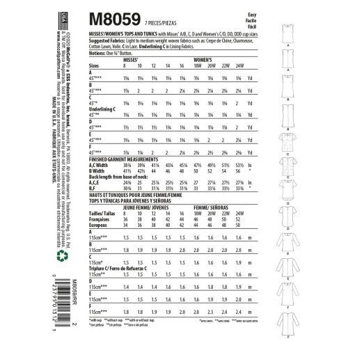 MCCALLS - M8059 HAUTS ET TUNIQUES POUR FEMME