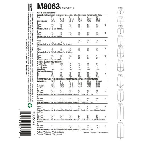 MCCALLS - M8063 SHORTS ET PANTALONS POUR FEMME - TP À M