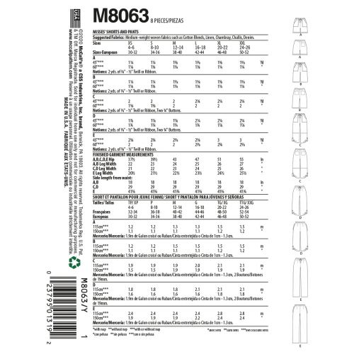 MCCALLS - M8063 SHORTS ET PANTALONS POUR FEMME