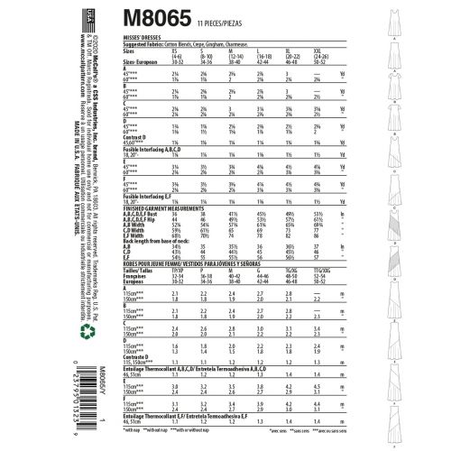 MCCALLS - M8065 ROBES POUR FEMME
