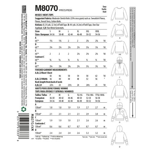 MCCALLS - M8070 HAUTS POUR FEMME/HOMME
