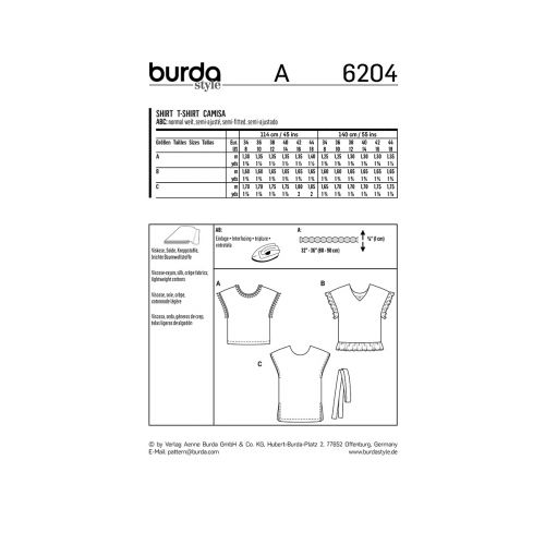 BURDA - 6204 T-SHIRTS POUR FEMME 