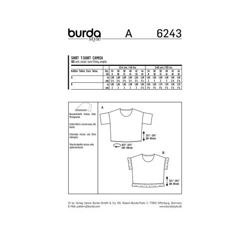 BURDA - 6243 T-SHIRTS POUR FEMME 