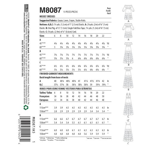 MCCALLS - M8087 ROBES POUR FEMMES - 6-14