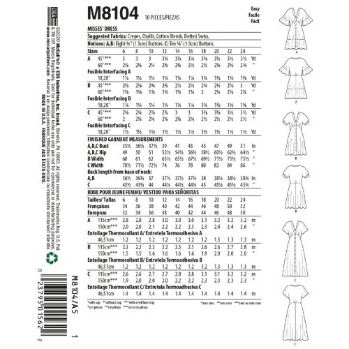 MCCALLS - M8104 ROBES POUR FEMMES - 6-14
