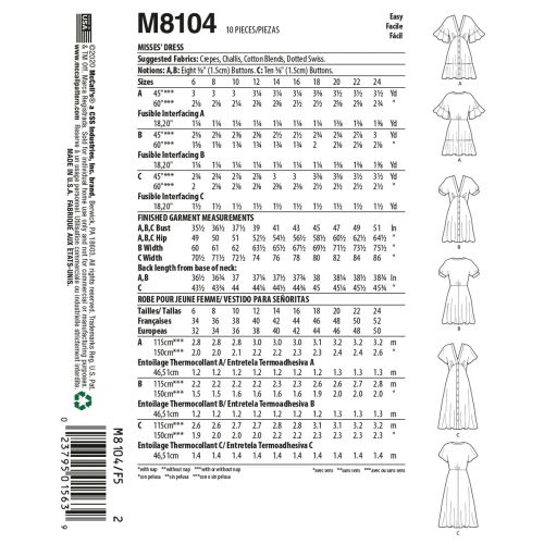 MCCALLS - M8104 ROBES POUR FEMMES - 16-24