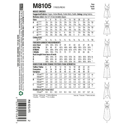 MCCALLS - M8105 ROBES POUR FEMMES - 16-24