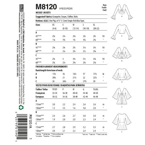 MCCALLS - M8120 VESTES POUR FEMMES - TP-TG