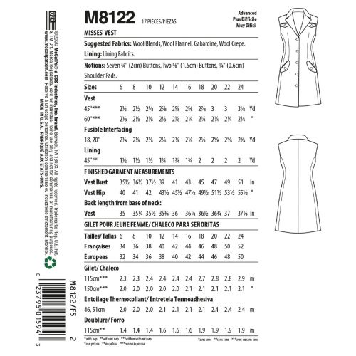 MCCALLS - M8122 GILETS POUR FEMMES