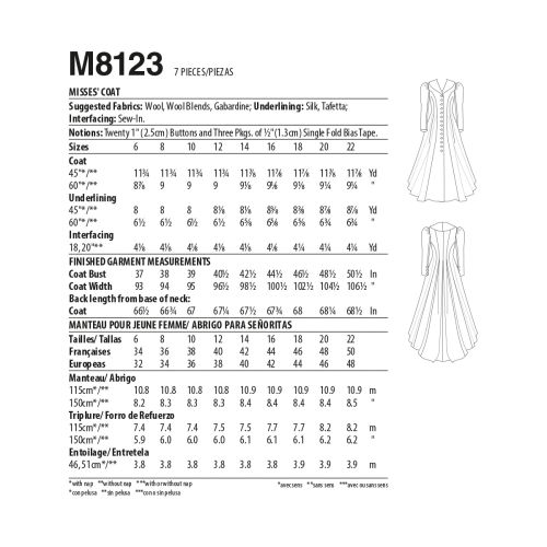 MCCALLS - M8123 MANTEAU - POUR FEMMES - 6-14