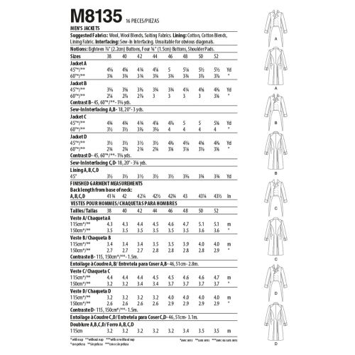 MCCALLS - M8135 DÉGUISEMENT - POUR HOMMES - 38-44