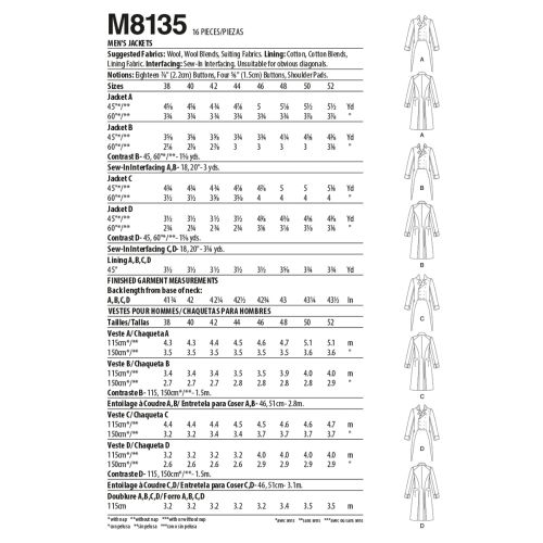 MCCALLS - M8135 DÉGUISEMENT - POUR HOMMES - 46-52