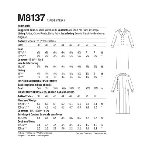 MCCALLS - M8137 DÉGUISEMENT - POUR HOMMES - 38-44