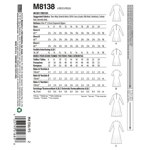 MCCALLS - M8138 ROBES POUR FEMMES - 16-22