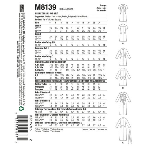MCCALLS - M8139 ROBES POUR FEMMES
